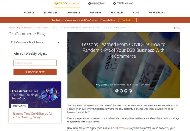 Advance Web Solutions Featured On OroCommerce Blog Regarding Lessons Learned From COVID-19
